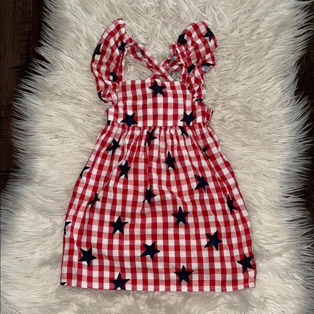 Trendy Red and White Checkered Dress with Stars